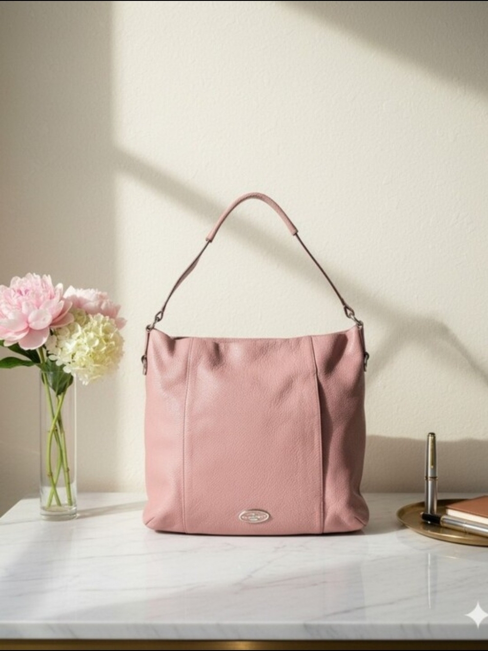 🩷Coach Dusty Pink Pebbled Leather Shoulder Bag🩷